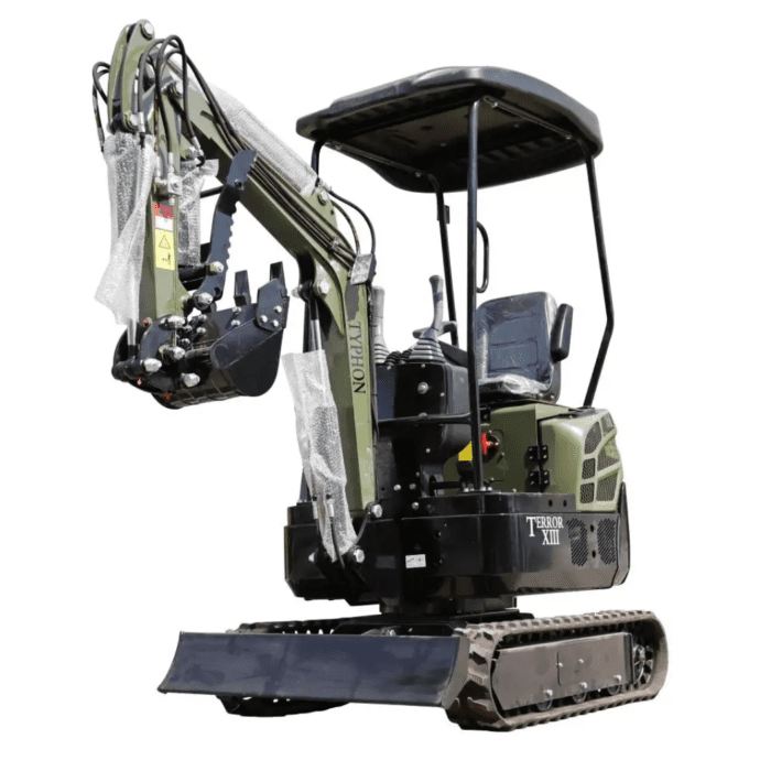 TYPHON TERROR XIII Mini Excavator – 1.3 Ton Trench Digger with Canopy, Hydraulic Thumb Clip, 13.5hp B&S Engine USA