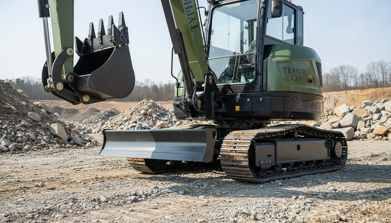 Heavy duty steel tracks on rough terrain close-up