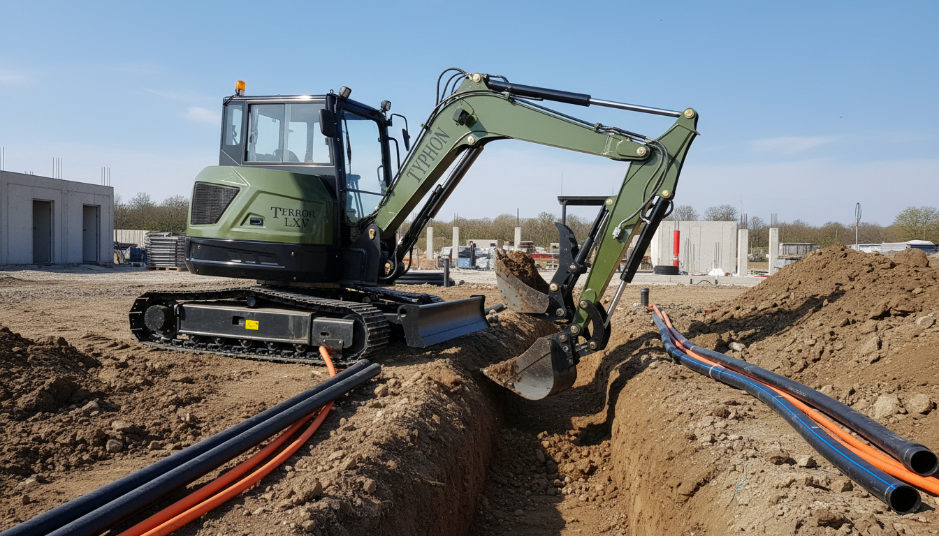 TYPHON TERROR LXV excavator digging trench at construction site