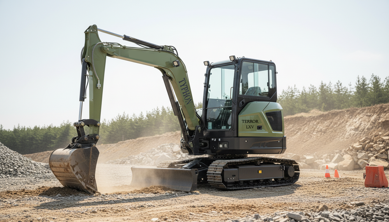 Operator cabin interior with AC heater and twin joystick controls