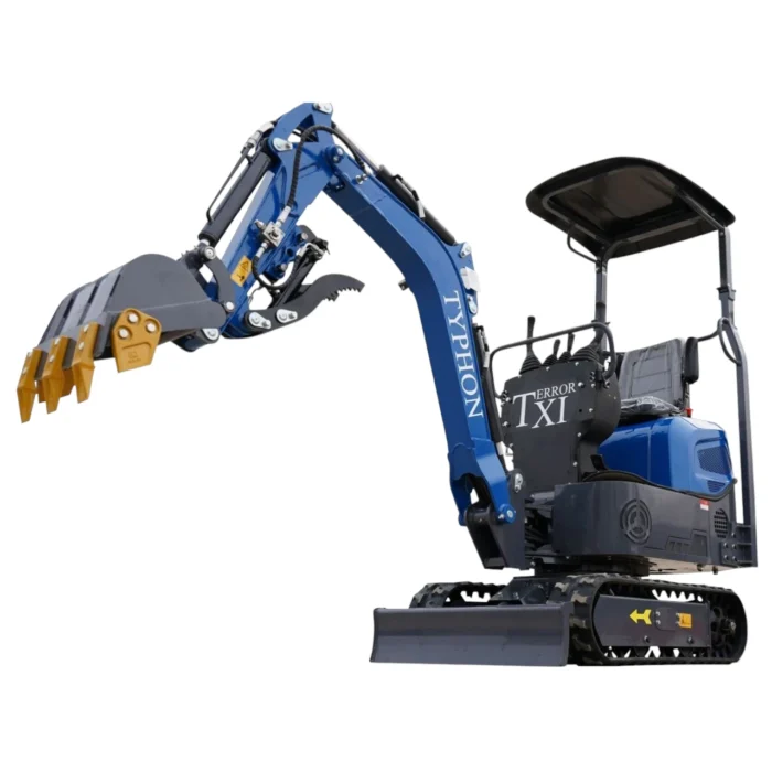 TYPHON TERROR XI STORM Mini Excavator – 1.1 Ton Trench Digger with Boom Swing, Hydraulic Thumb Clip, Bucket USA